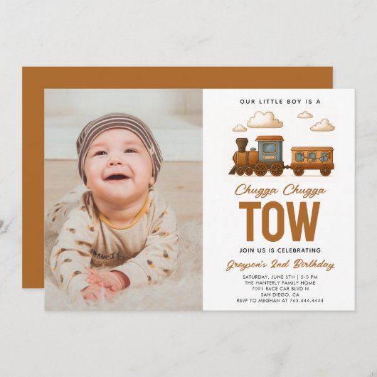 All Aboard Vintage Train 2nd Birthday party 招待状 (正面/裏面)