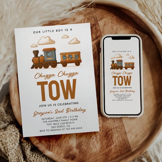 All Aboard Vintage Train 2nd Birthday party 招待状