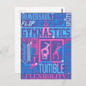 All About体操タイポグラフィinピンクとブルー ポストカード (正面/裏面)