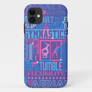 All About体操タイポグラフィinピンクとブルー iPhone 11 ケース