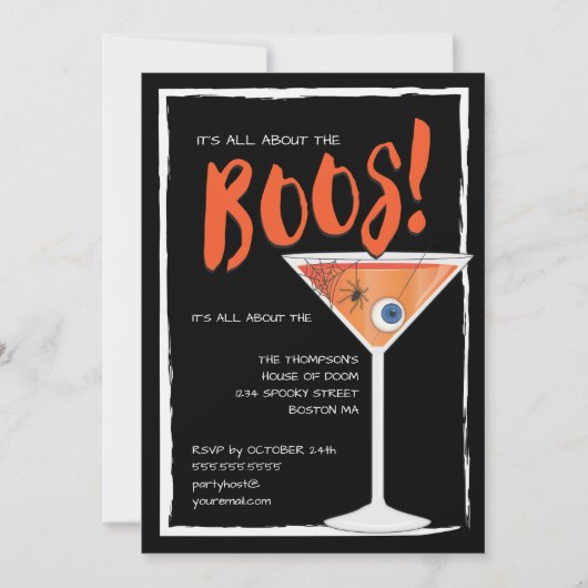 All About the Boos面白いハロウィーンカクテルパーティー 招待状 (正面)