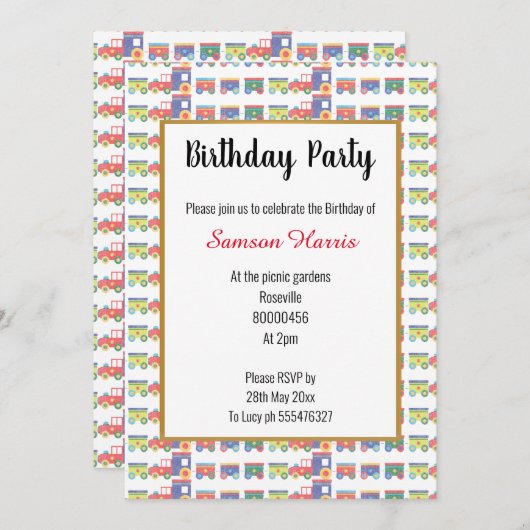 All About Trains誕生日 招待状 (正面/裏面)