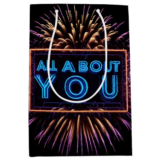 All About You Neon Sign With Fireworks ミディアムペーパーバッグ (正面)
