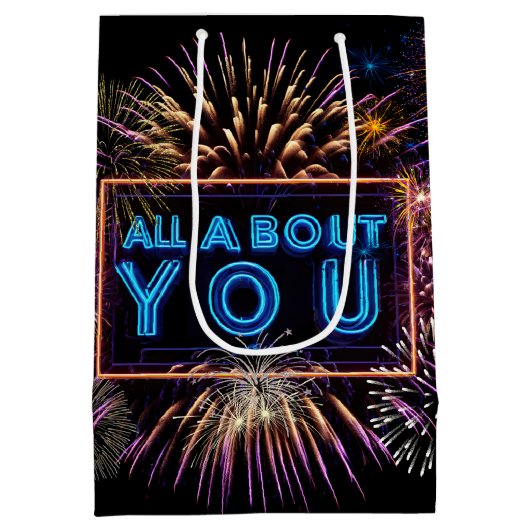 All About You Neon Sign With Fireworks ミディアムペーパーバッグ (裏面)