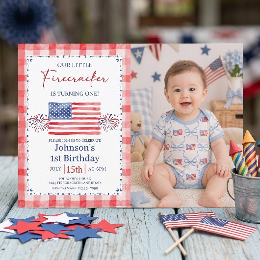 All American 1st Birthday Photo Invitation 招待状