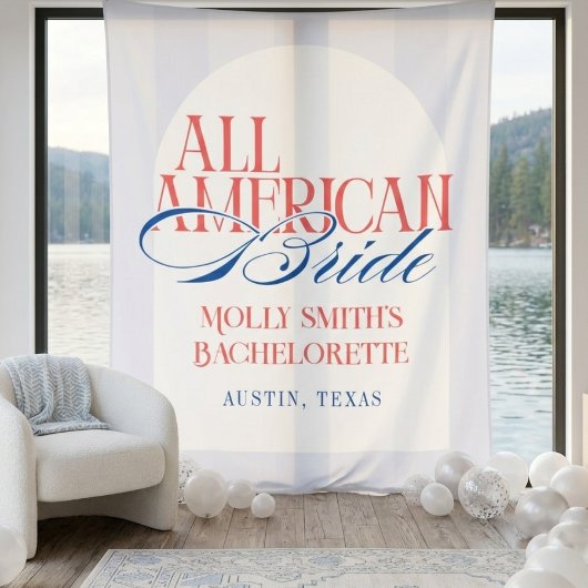 All American Blue Stripe Bachelorette Banner タペストリー