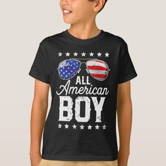 All American Boy 4th of July Boys Kids Sunglasses Tシャツ (正面)