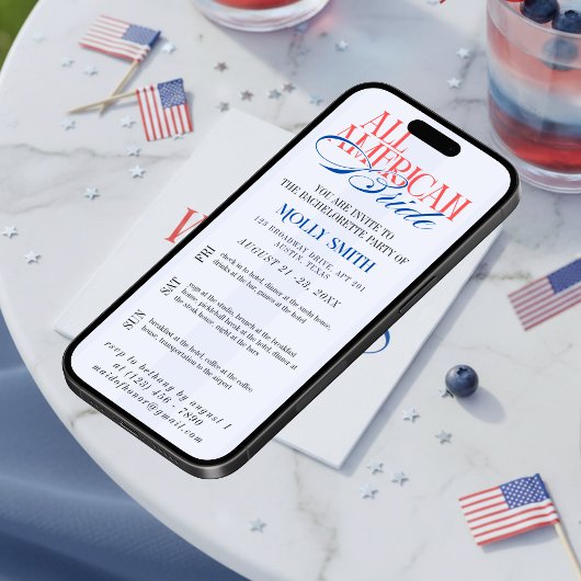 All American Bride Bachelorette Weekend Itinerary  招待状