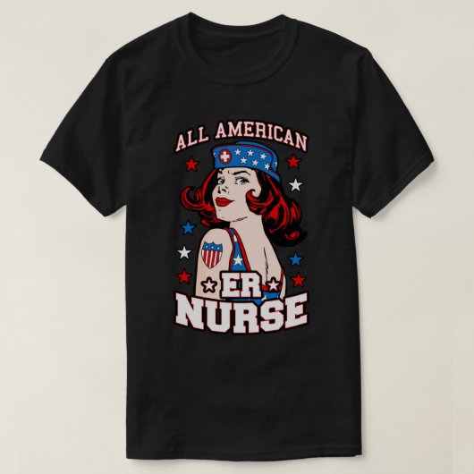 All American ERナース7月4日Patriotic USA Fl Tシャツ (デザイン正面)