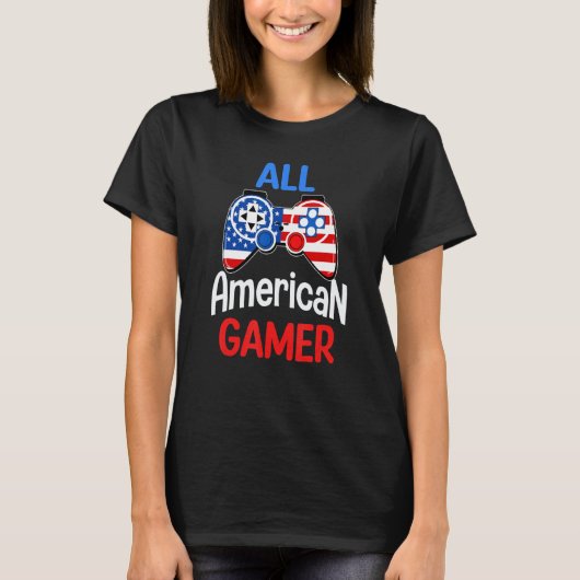 All American Gamer Patriotic Video Game 4th Of Jul Tシャツ (正面)