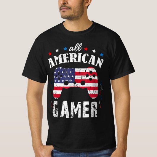 All American Gamer Patriotic Video Game 7月4日 Tシャツ (正面)
