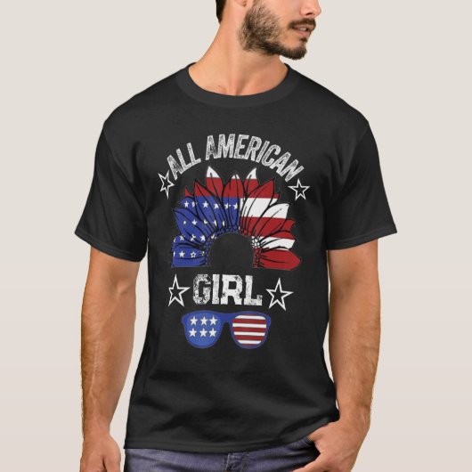 All American Girl 4th Of July Shirt Women Sunflowe Tシャツ (正面)