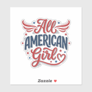 All American Girl Patriotic Vintage Vector Design_ シール