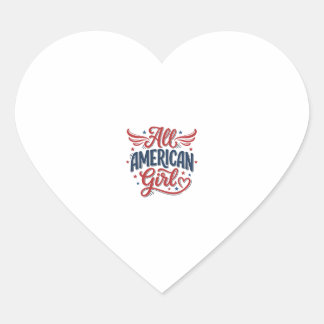 All American Girl Patriotic Vintage Vector Design_ ハートシール