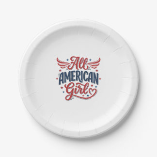 All American Girl Patriotic Vintage Vector Design_ ペーパープレート