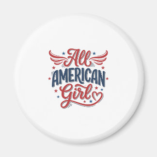 All American Girl Patriotic Vintage Vector Design_ マグネット