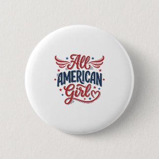 All American Girl Patriotic Vintage Vector Design_ 缶バッジ