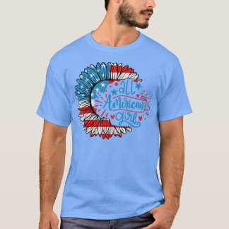 All American Girl Sunflower 4th of July Patriotic Tシャツ