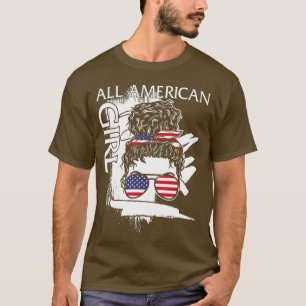 All American Girl Th Of July Shirt Women Messy Bun Tシャツ