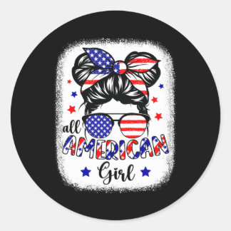 All American Girl USA国旗4th July Women Kids Pa ラウンドシール