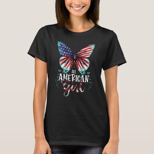 All American Girls 4th Of July Daughter Butterfly  Tシャツ (正面)