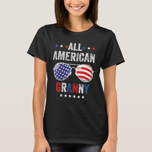 All American Granny USA Flag 4th of July Sunglasse Tシャツ (正面)