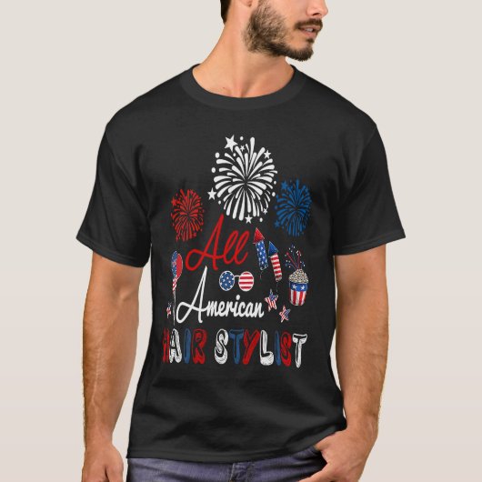 All American Hair Stylist Proud American Flag Fire Tシャツ (正面)