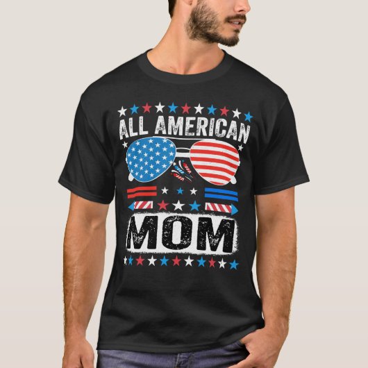 All American Mom  Patriotic USA Mama T shirt Tシャツ (正面)