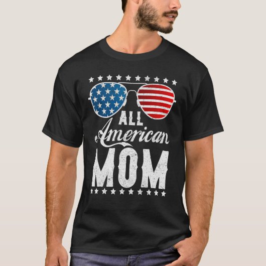 All American Mom - USA Flag 4th of July Matching S Tシャツ (正面)