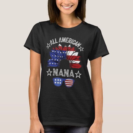 All American Nana 4th Of July Shirt Women Sunflowe Tシャツ (正面)