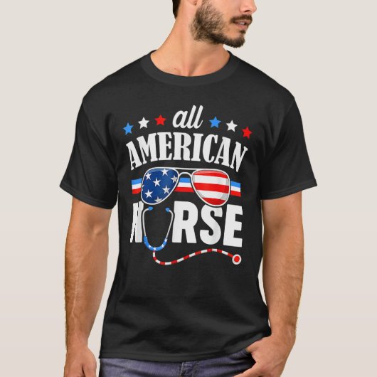 All American Nurse 4th Of July Patriotic USA Flag  Tシャツ (正面)