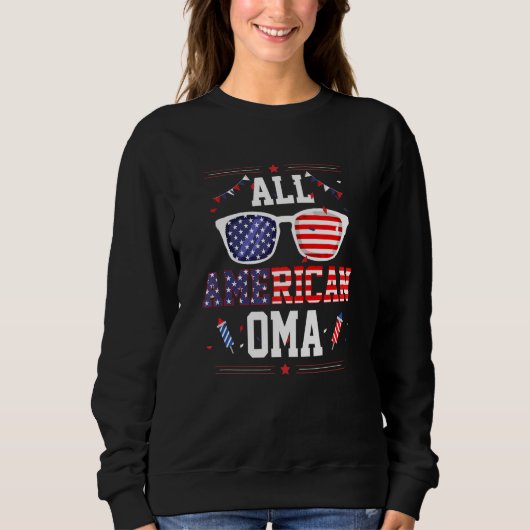 All American Oma 4th of July US Flag Sunglasses Fa スウェットシャツ (正面)