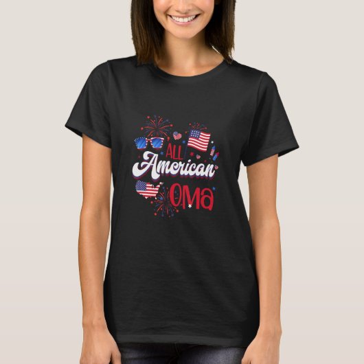 All American Oma Women American Flag 4th of July P Tシャツ (正面)