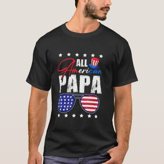 All American Papa 4th of 7月パパDaddy USA国旗S Tシャツ (正面)