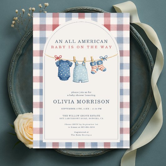 All American Patriotic Clothesline Baby Shower 招待状