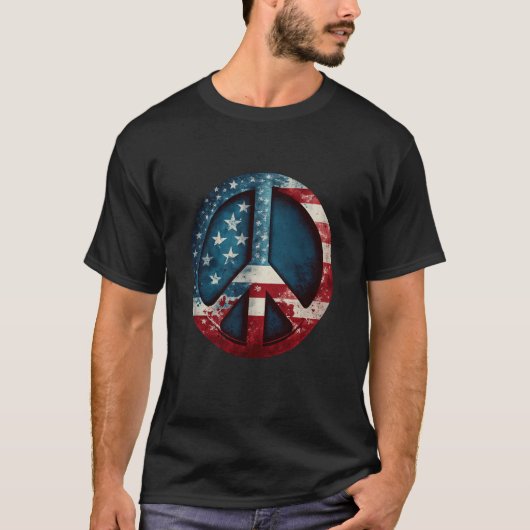 All American Peace Sign with American Flag Tシャツ (正面)