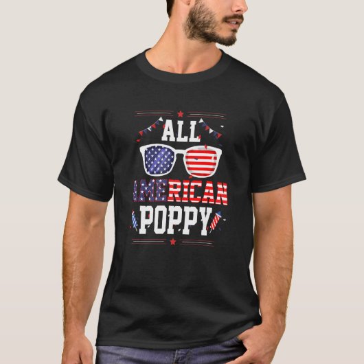 All American Poppy 4th of July US Flag Sunglasses  Tシャツ (正面)