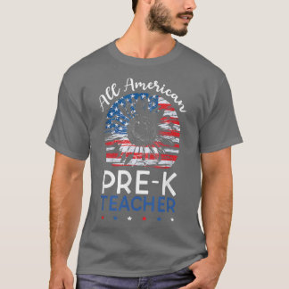 All American PreK Teacher 4th of July Flag Sunflow Tシャツ