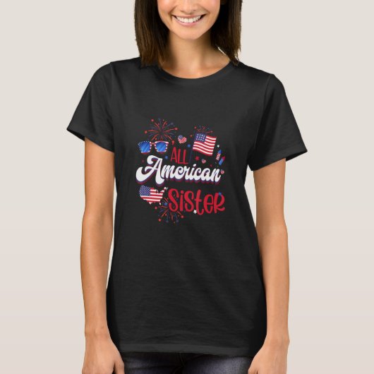 All American Sister Women American Flag 4th of Jul Tシャツ (正面)