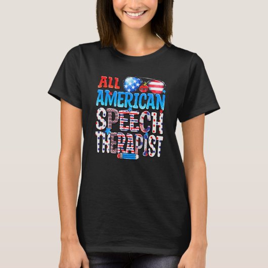 All American Speech Therapist USA Flag Funny 4th O Tシャツ (正面)