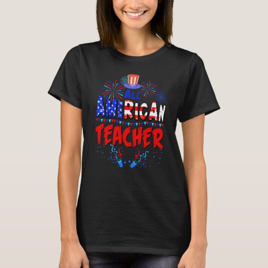 All American Teacher American Flag 4th of July USA Tシャツ (正面)