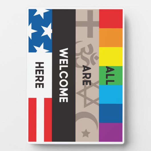 All Are Welcome Here Easel Sign 7x5 plue フォトプラーク (正面)
