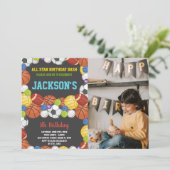 All Ballsブラックスポーツパーティー誕生日と写真 招待状 (スタンド正面)