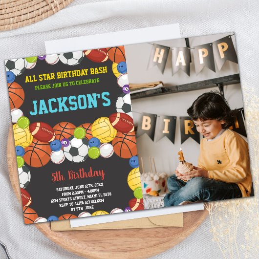 All Ballsブラックスポーツパーティー誕生日と写真 招待状