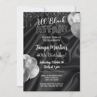 All Black Affair adult woman birthday invitation. 招待状