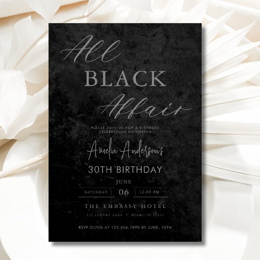 All Black Affairs Birthday Party モダン （全黒浮気誕生日会） 招待状
