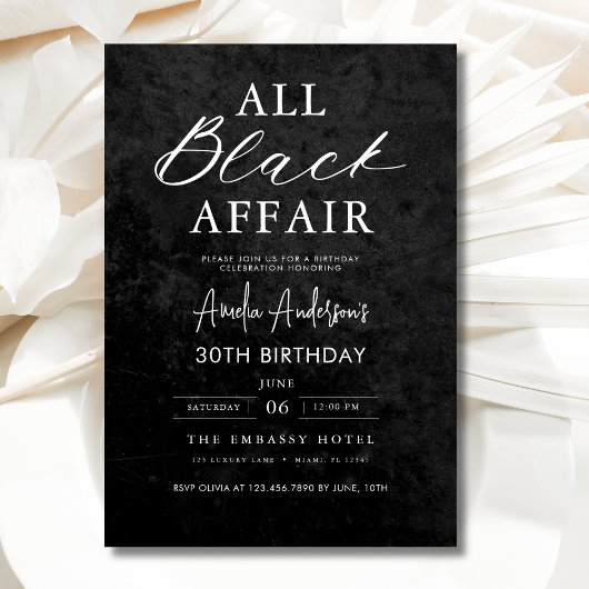 All Black Affairs Birthday Party モダン （全黒浮気誕生日会） 招待状