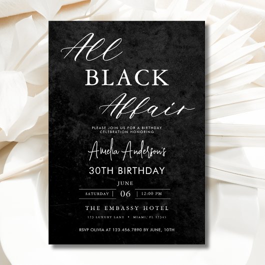 All Black Affairs Birthday Party モダン (全黒浮気誕生日会) 招待状