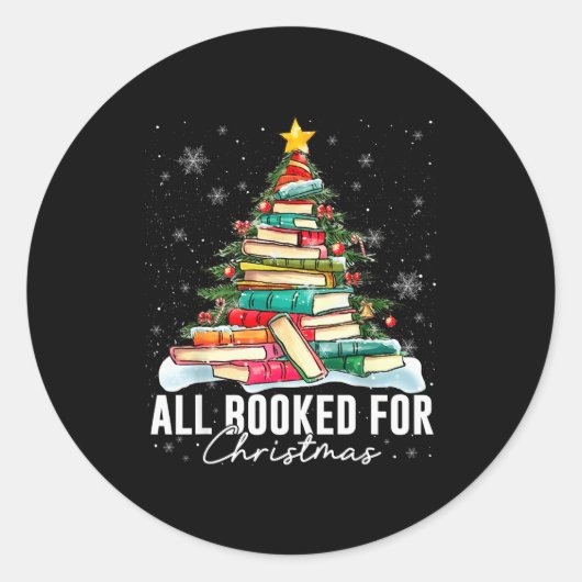All Booked For Christmas Book Christmas Tree Light ラウンドシール (正面)