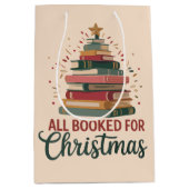 All Booked for Christmas Book Tree Xmas Teacher  ミディアムペーパーバッグ (正面)